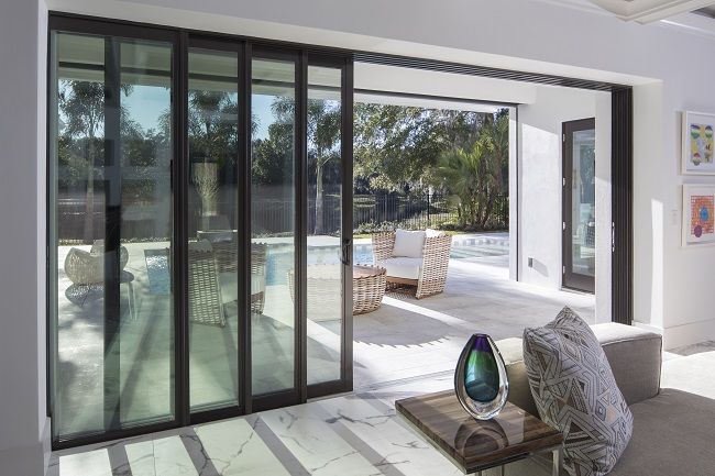 sliding aluminium doors half open
