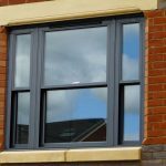 Hung aluminium sash window on display