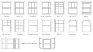 DRAWING OF ALL THE SASH WINDOWS OPTIONS AND STYLES AVAILABLE IN LONDON