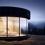 CURVED PANORAMIC WINDOWS SHOWING A BEDROOM INSIDE A HOME WITH CIRCULAR ROOM