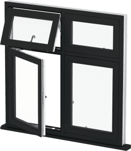 3d image of black upvc casement window